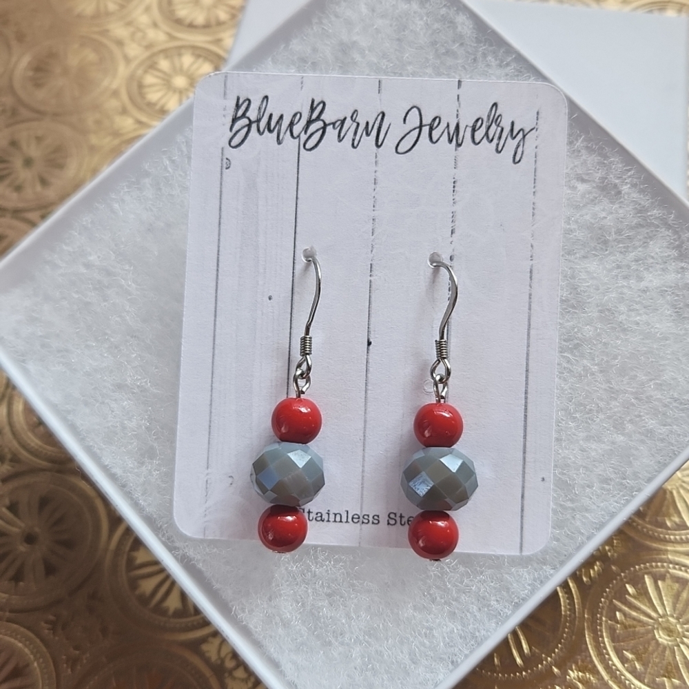 Handmade Glass Bead Earrings - Stainless Steel